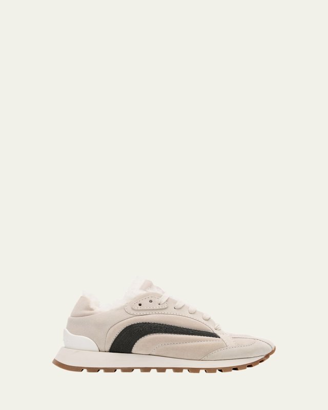 Suede Lace Up Sneaker With Shearling Lining